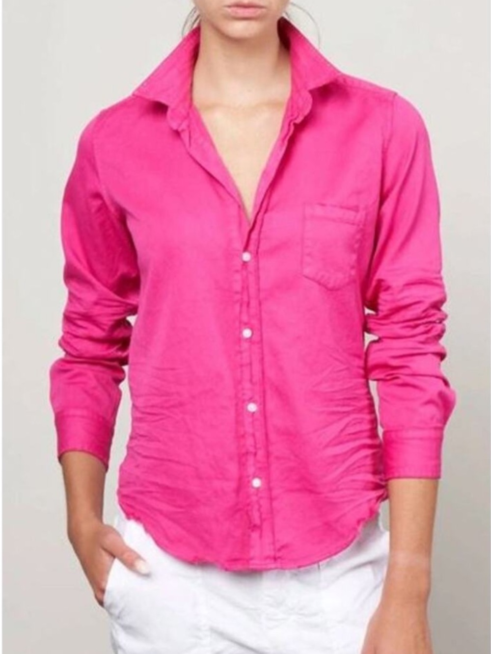 Frank & Eileen Barry Crinkle Raw Hem Button Down Shirt